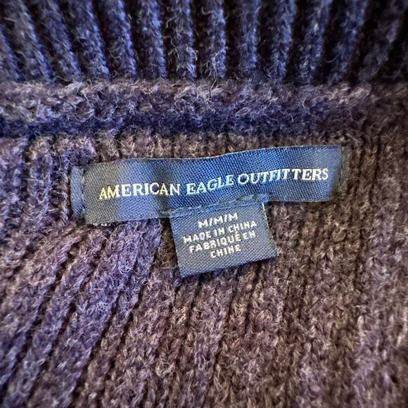 American Eagle Sweater Womens Medium Purple Ribbed Bell Sleeves Open Back - Picture 6 of 9